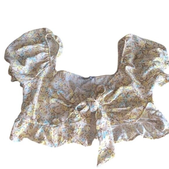 Haute Monde Floral Print Two-Piece Set With Ruched Skirt & Tie-Front Top Small - Picture 3 of 13